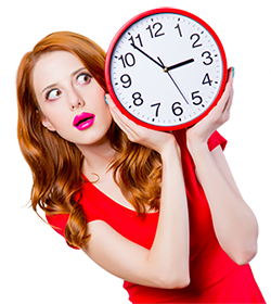 250px woman with big clock red dress shutterstock_1038522601